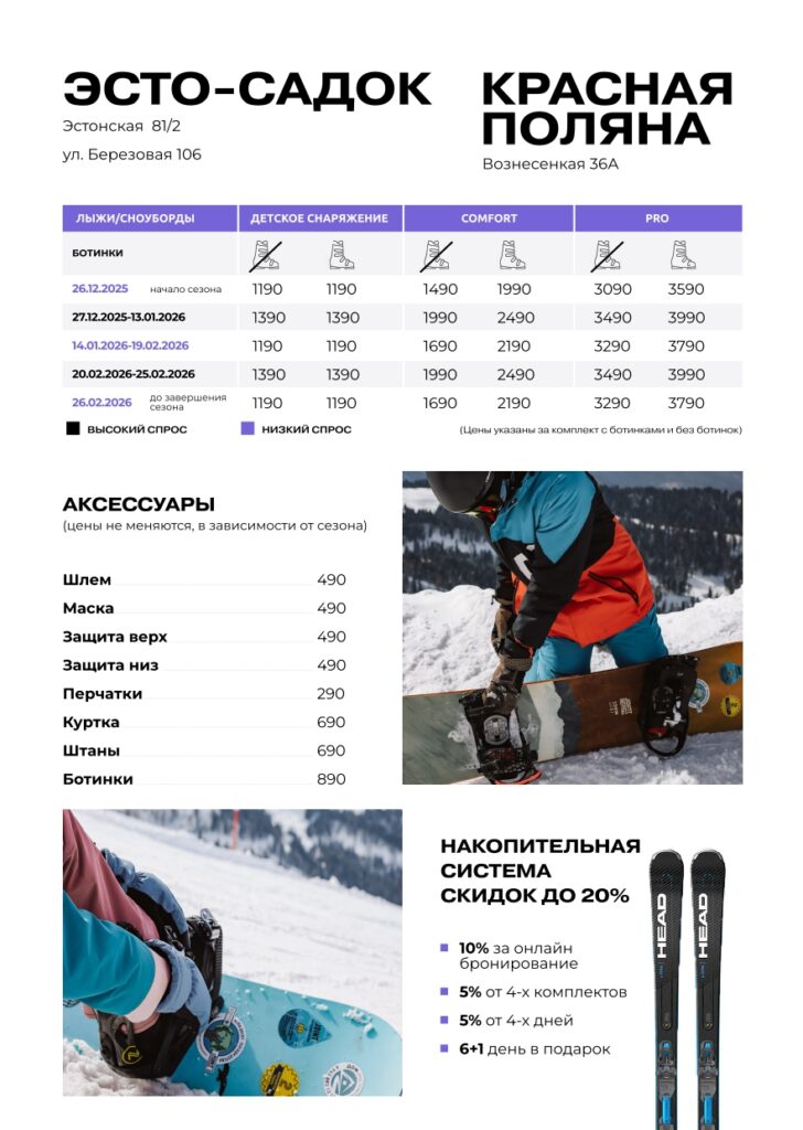 цены на аренду снаряжения 